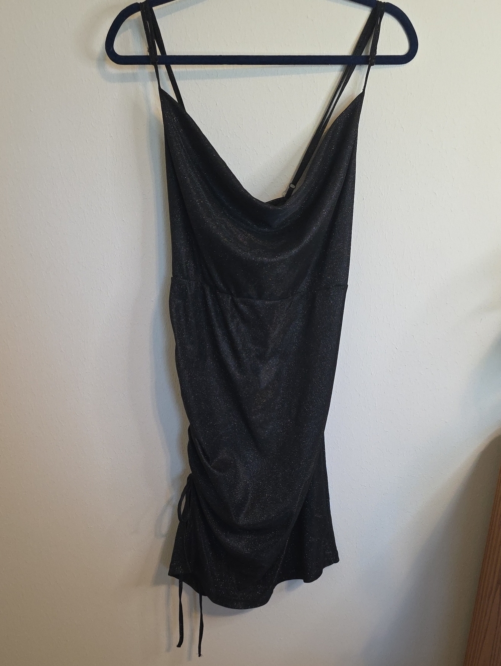 SHEIN Black Shimmer Cowl Mini Slip Dress